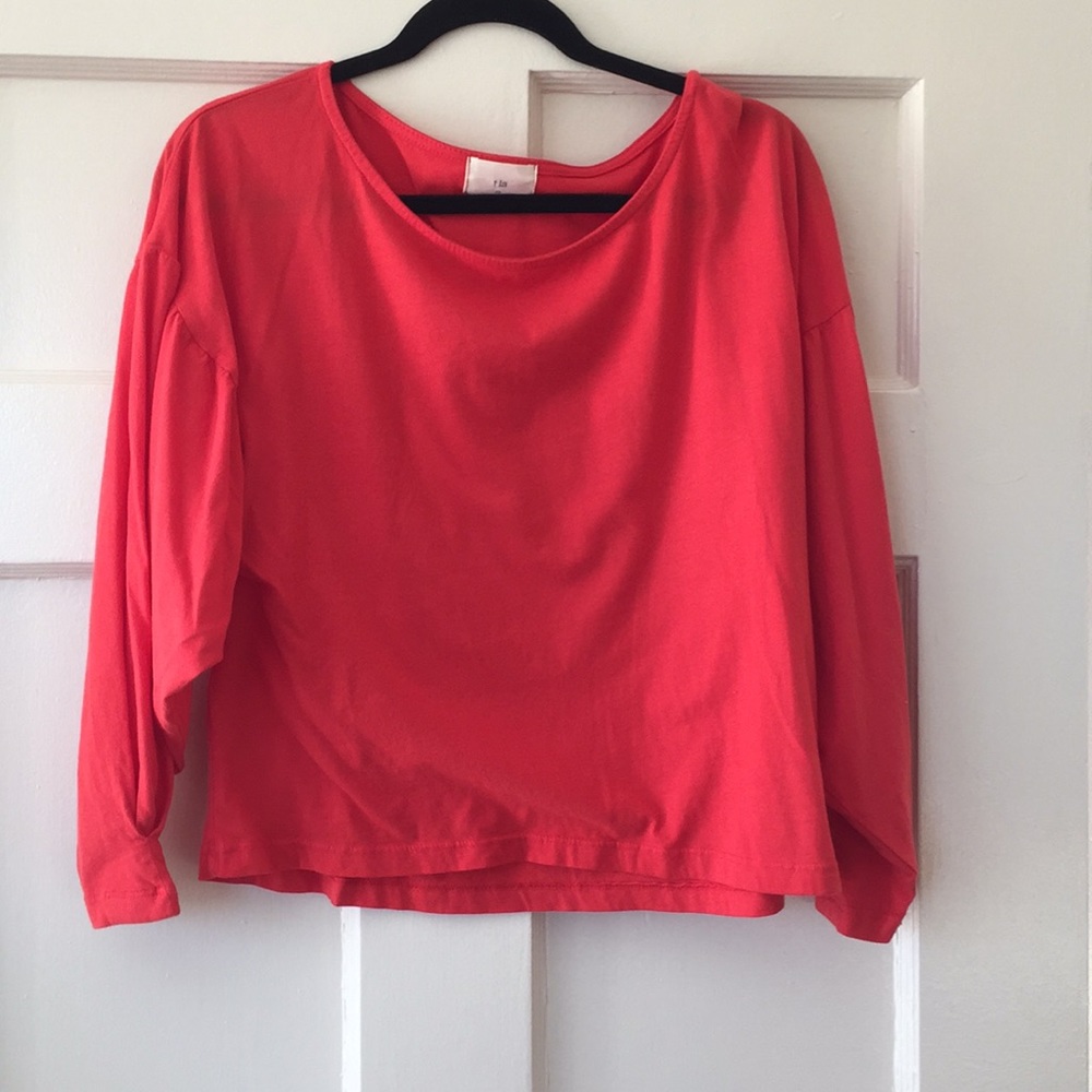 Anthropologie Red-Orange Ballon Sleeve Shirt